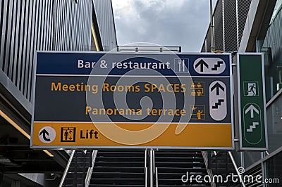 Direction Sign Panorama Terrace At At Schiphol Airport The Netherlands 26-5-2022 Editorial Stock Photo