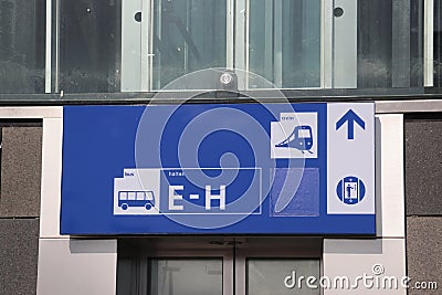 Direction sign to platform and busses by elevator on platform on the brand new train station Zoetermeer-Lansingerland in the Nethe Editorial Stock Photo