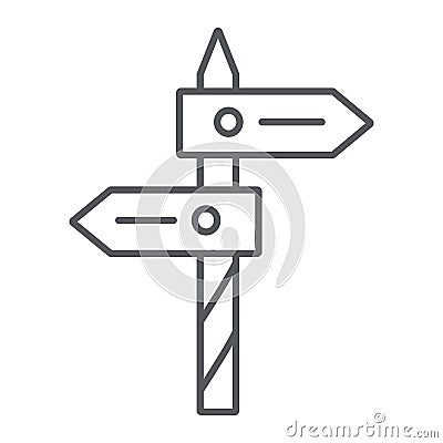 Direction thin line icon, way and guidepost, signpost sign, vector graphics, a linear pattern on a white background. Vector Illustration