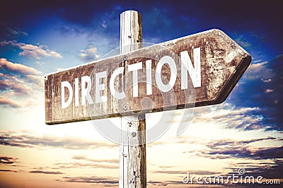 Direction - wooden signpost, roadsign with one arrow Stock Photo