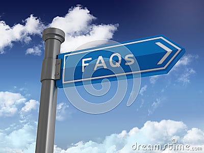 Directional Sign Series: FAQS - Blue Sky and Clouds Background Stock Photo