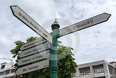 Directional signage system for tourist at Wat Khaek or Sri Maha Mariamman Editorial Stock Photo