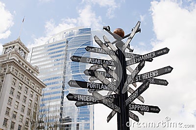 Directional Signpost to World Landmarks Stock Photo