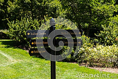 Directions at Biltmore House and Gardens Editorial Stock Photo