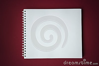Directly Above Shot Of Spiral Notebooks On Red Background Dark red Desk with Sketchbooks Plant Stock Photo