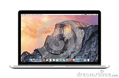 Directly front view of Apple 15 inch MacBook Pro Retina with OS Editorial Stock Photo