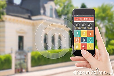 Directly front view of a smartphone with smart home application Stock Photo