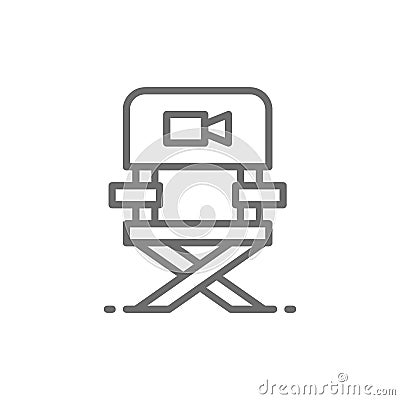 Director chair, casting, film direction, movie producing line icon. Vector Illustration