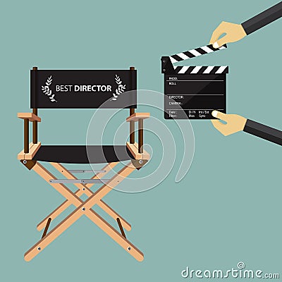 Director chair in flat design with movie clapperboard. Vector. Vector Illustration