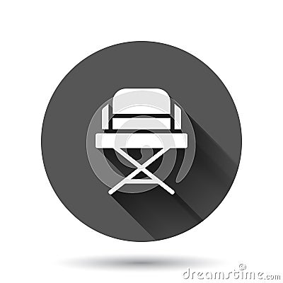 Director chair icon in flat style. Producer seat vector illustration on black round background with long shadow effect. Movie Vector Illustration