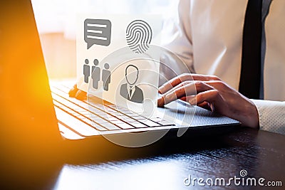 The director conducts interviews online from home. Vacancies and job interviews concept. Work from home concept Stock Photo