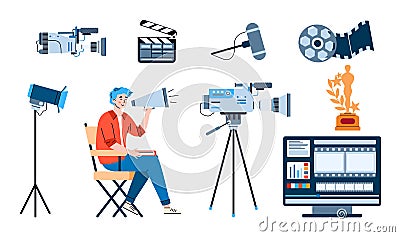 Director of film and professional movie equipment for cinema production. Stock Photo