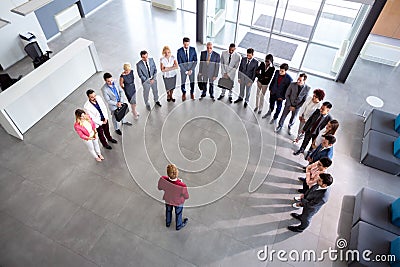 Director hold company meeting, semicircle concept Stock Photo