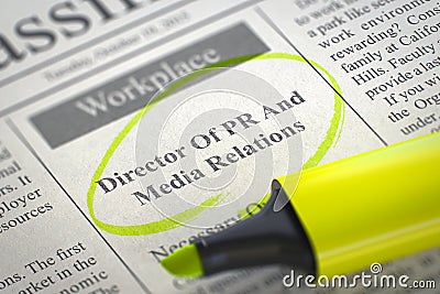 Director Of PR And Media Relations Join Our Team. 3D. Stock Photo