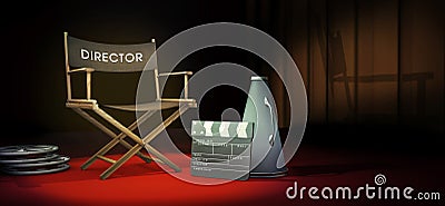 Director`s chair movies concept, background with copy space for text. Stock Photo