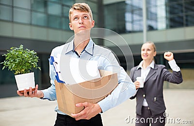 Director woman is wishing good luck to employee Stock Photo