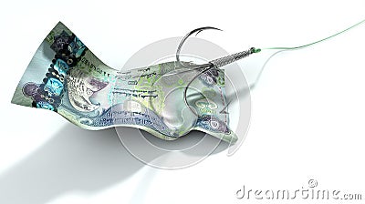 Dirham Banknote Baited Hook Stock Photo