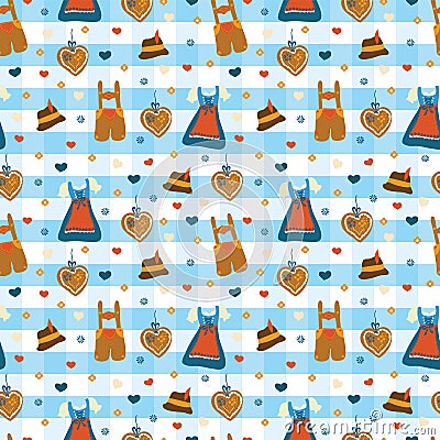 Dirndl dress Lederhosen Oktoberfest vector pattern Vector Illustration