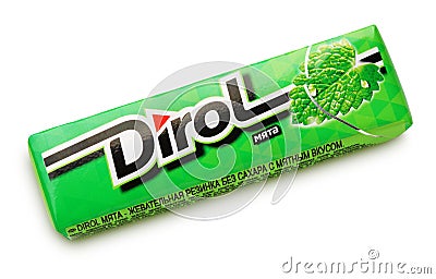 Dirol mint sugarfree chewing gum isolated on white Editorial Stock Photo