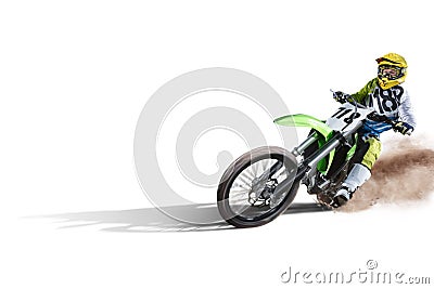Dirt bike and rider isolated on white Stock Photo
