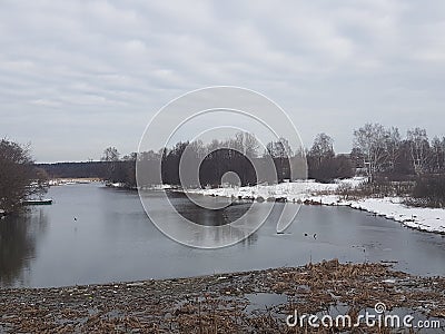 Dirt and debris in the river, the fruit of human action, bad ecology Stock Photo