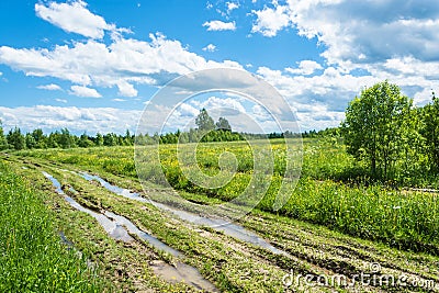 Dirt road after rain. Stock Photo