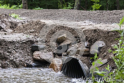 Dirt Road Repair of Culvert Stock Photo