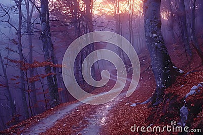 Dirt Road Cutting Through Forest Generative AI Stock Photo