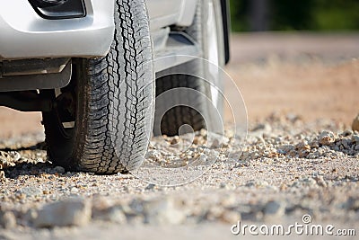 Dirt road tire on dirt track Stock Photo