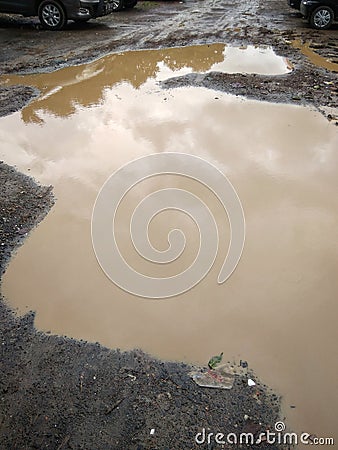 The dirt road was damaged inundated Stock Photo