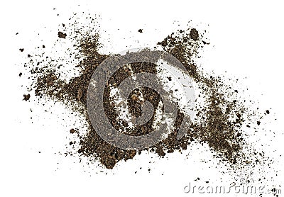 Dirt, soil pile isolated on white background. Top view Stock Photo