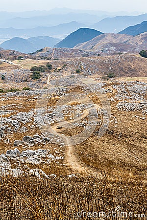Dirt Trail at Hiraodai Karst Plateau Stock Photo