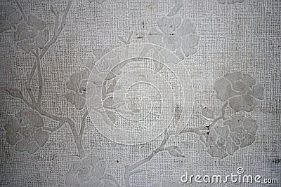 A dirty and aged white wall paper with rose flower pattern emboss Stock Photo