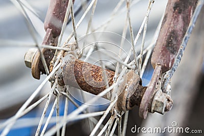 Dirty Bicycle Spokes rust Stock Photo