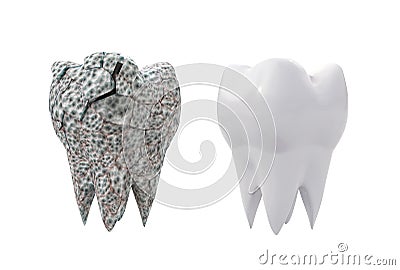 Dirty broken molar tooth isolated on white background Cartoon Illustration