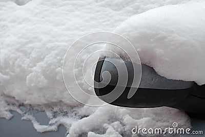 Dirty Car From the Side Covered in Snow Stock Photo