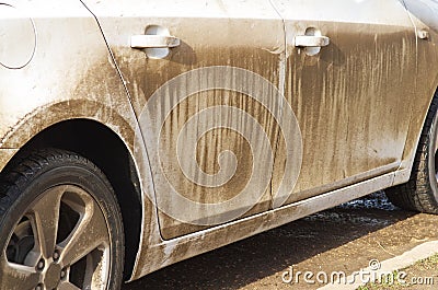 Dirty car side. Stock Photo