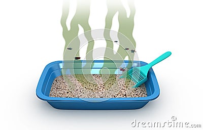 Dirty Cat Litter Box, 3d illustration Stock Photo