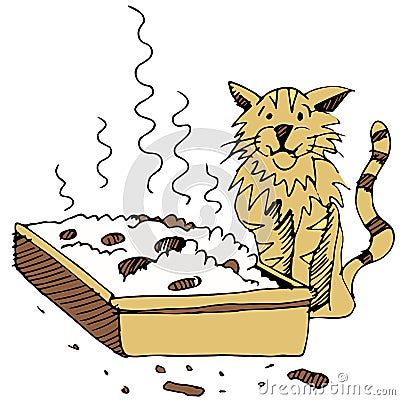 Dirty Cat Litter Box Vector Illustration