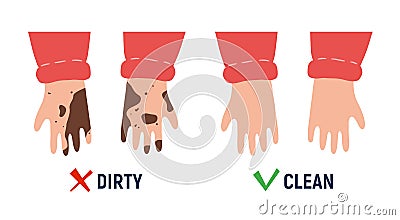 Dirty and clean hand. Hygiene poster. Isolated vector illustration Vector Illustration