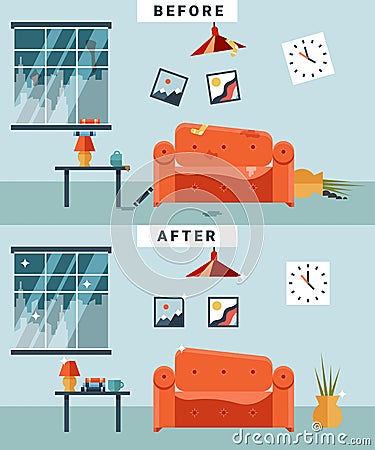 Dirty and clean room Vector Illustration