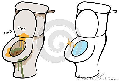 Dirty and clean toilet Vector Illustration