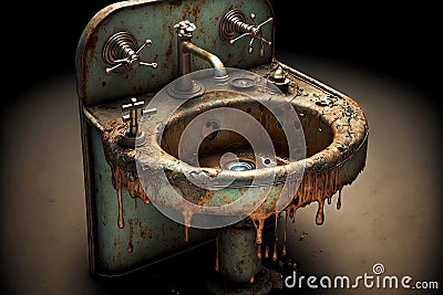Dirty clogged sink and sewerage siphon and pipes Stock Photo