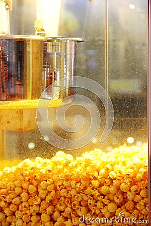 Dirty glass machine for making popcorn, close-up. Stock Photo