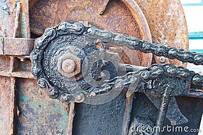 Dirty greasy roller chain Stock Photo