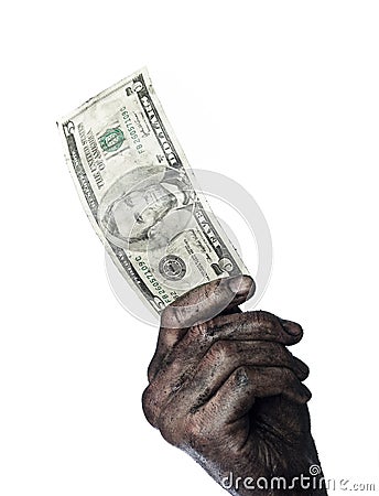 Dirty hand and money Stock Photo