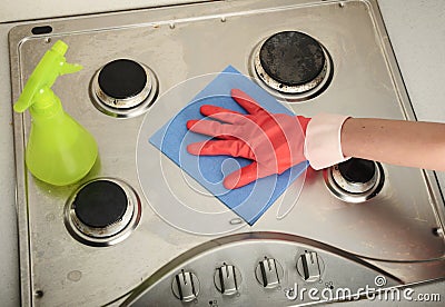 Dirty kitchen cleaning Stock Photo