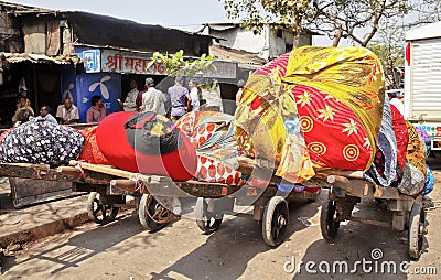 Dirty laundry laddened handcarts Dhobhi Ghat Editorial Stock Photo