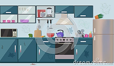 Dirty messy kitchen Cartoon Illustration
