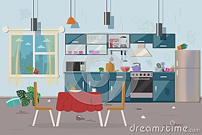 Dirty messy kitchen Cartoon Illustration